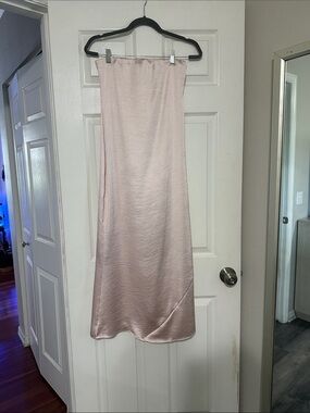 Blush Pink Satin Midi Skirt — Women's Sleek Slip Style